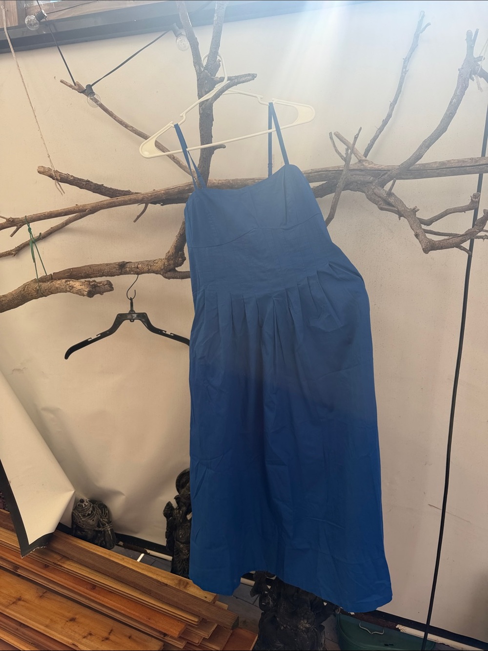 Classic Royal Blue Midi Dress with Spaghetti Straps